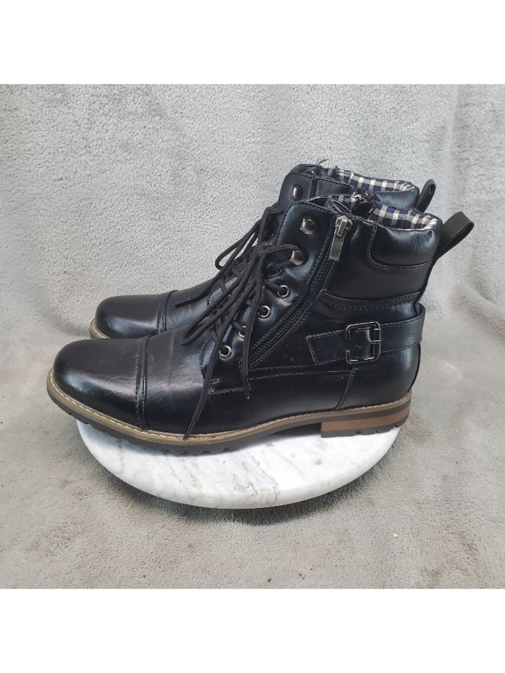 Bruno Marc Shoes Mens Size 10.5 Philly Black Faux Leather Combat Boots *Read*